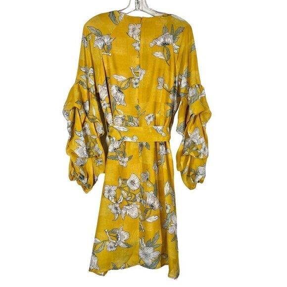Chriselle Mini Dress Yellow Floral Ruffle Sleeve XL - Picture 3 of 12